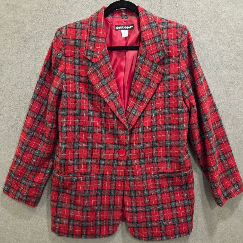 Savannah Wool Blend Plaid Blazer Women's Size 6 Office Preppy Classic Classic